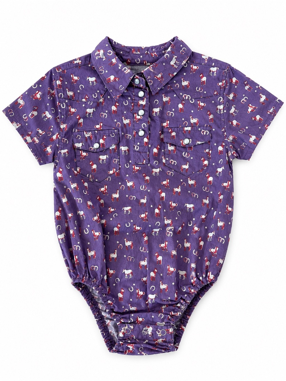 Shyanne Girls 18M Purple Western Horse Print Snap Bodysuit Romper